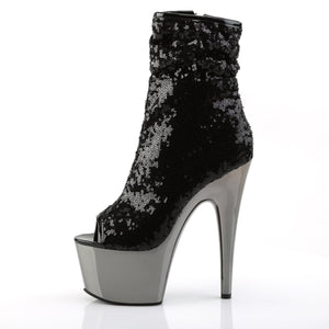 ADORE-1008SQ 7" Black Sequin Pole Dance Platform Ankle Boots