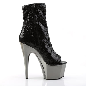 ADORE-1008SQ 7" Black Sequin Pole Dance Platform Ankle Boots