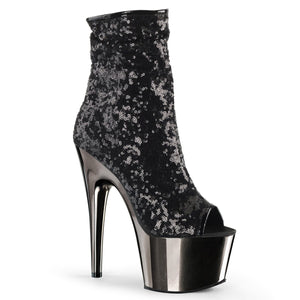 ADORE-1008SQ 7" Black Sequin Pole Dance Platform Ankle Boots