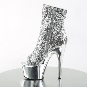 ADORE-1008SQ 7" Heel Silver Sequins Pole Dancing Ankle Boots