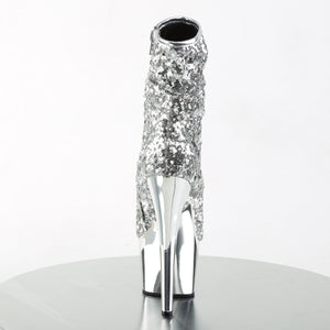 ADORE-1008SQ 7" Heel Silver Sequins Pole Dancing Ankle Boots