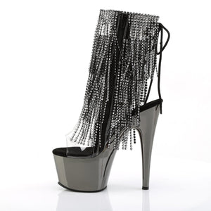 ADORE-1017RSF 7" Heel Clear Pewter Stripper Ankle Boots