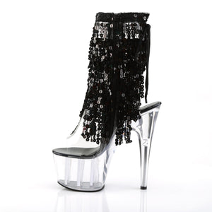 ADORE-1017SQF 7" Heel Clear Black Holo Sexy Ankle Boots