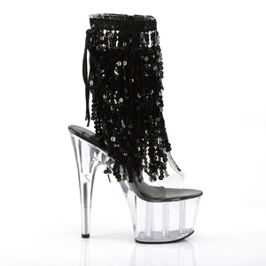 ADORE-1017SQF 7" Heel Clear Black Holo Sexy Ankle Boots