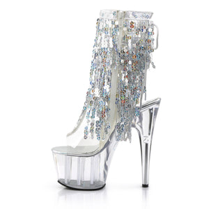 ADORE-1017SQF 7" Heel Clear Silver Pole Dancing Ankle Boots