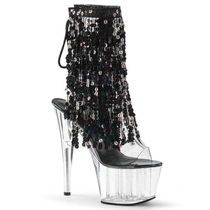 ADORE-1017SQF 7" Heel Clear Black Holo Sexy Ankle Boots