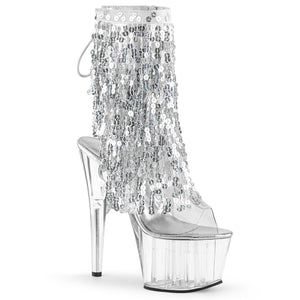 ADORE-1017SQF 7" Heel Clear Silver Pole Dancing Ankle Boots