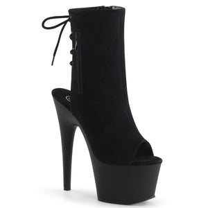 ADORE-1018 Pleaser 7" Heel Black Suede Strippers Ankle Boots