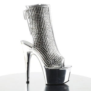 ADORE-1018DCS Pleasers 7" Heel Silver Strippers Ankle Boots