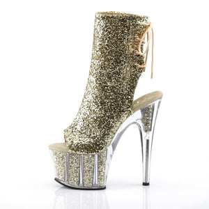 ADORE-1018G 7 Inch Heel Gold Glitter Strippers Ankle Boots