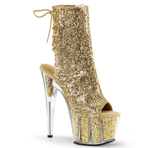 ADORE-1018G 7 Inch Heel Gold Glitter Strippers Ankle Boots