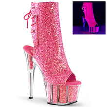 Load image into Gallery viewer, ADORE-1018G 7&quot; Heel Neon Pink Glitter Strippers Ankle Boots