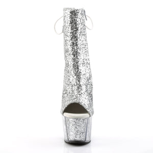 ADORE-1018G 7 Inch Heel Silver Glitter Strippers Ankle Boots