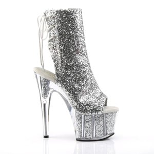 ADORE-1018G 7 Inch Heel Silver Glitter Strippers Ankle Boots