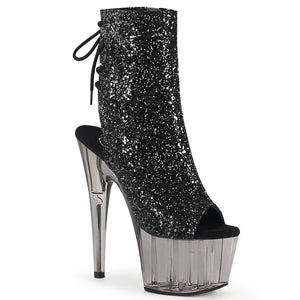 ADORE-1018GT 7 Inch Heel Black Glitter Strippers Ankle Boots