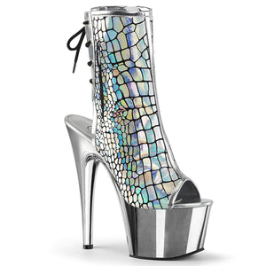 ADORE-1018HG 7" Heel Silver Hologram Strippers Ankle Boots