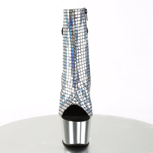 ADORE-1018MSC 7" Heel Silver Hologram Strippers Ankle Boots