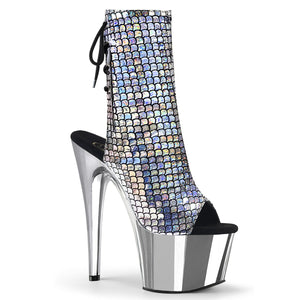 ADORE-1018MSC 7" Heel Silver Hologram Strippers Ankle Boots