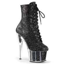 Load image into Gallery viewer, ADORE-1020G 7&quot; Heel Black Glitter Exotic Dancing Ankle Boots