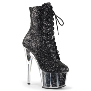 ADORE-1020G 7" Heel Black Glitter Exotic Dancing Ankle Boots