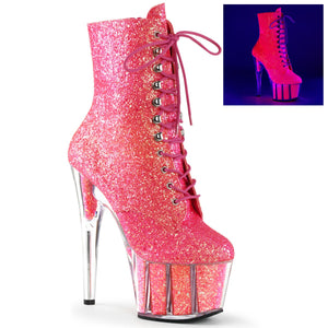 ADORE-1020G 7" Neon Pink Glitter Exotic Dancer Ankle Boots