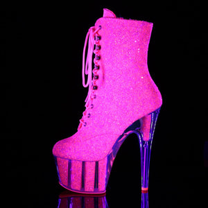 ADORE-1020G 7" Neon Pink Glitter Exotic Dancer Ankle Boots