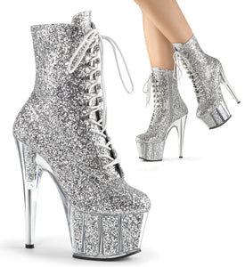 ADORE-1020G 7" Heel Silver Glitter Exotic Dancing Ankle Boot