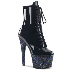 ADORE-1020LG 7" Heel Black Glitter Exotic Dancing Ankle Boot