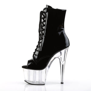 ADORE-1021 7" Heel Black and Clear Pole Dancing Ankle Boots