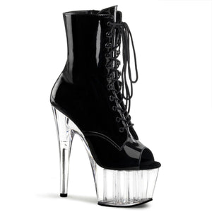 ADORE-1021 7" Heel Black and Clear Pole Dancing Ankle Boots