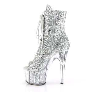 ADORE-1021G 7 Inch Heel Silver Glitter Strippers Ankle Boots