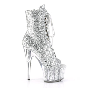 ADORE-1021G 7 Inch Heel Silver Glitter Strippers Ankle Boots