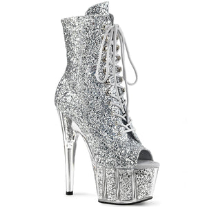 ADORE-1021G 7 Inch Heel Silver Glitter Strippers Ankle Boots