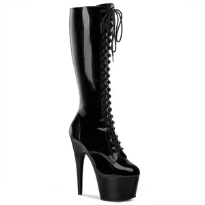 ADORE-2023 7 Inch Black Stretch Patent Pole Dancer Knee High