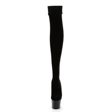 Load image into Gallery viewer, ADORE-3002 7&quot; Heel Black Stretch Velvet Pole Thigh High Boot