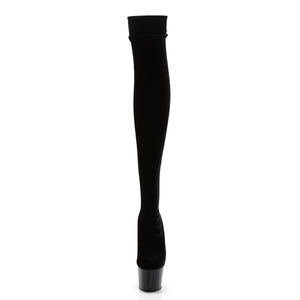 ADORE-3002 7" Heel Black Stretch Velvet Pole Thigh High Boot