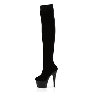 ADORE-3002 7" Heel Black Stretch Velvet Pole Thigh High Boot