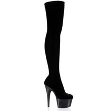 Load image into Gallery viewer, ADORE-3002 7&quot; Heel Black Stretch Velvet Pole Thigh High Boot