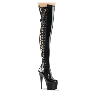 ADORE-3050 7" Black Stretch Patent Pole Dancer Kinky Boots