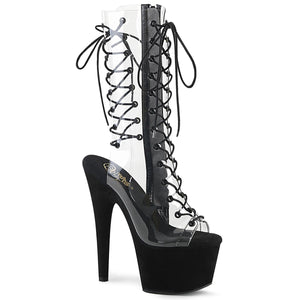 ADORE-700-60FS Sexy 7" Heel Clear Black Pole Dancer Sandals