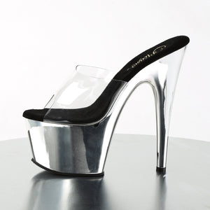 ADORE-701 Sexy 7" Heel Clear Silver Chrome Stripper Sandals