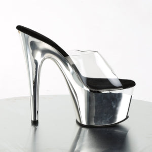 ADORE-701 Sexy 7" Heel Clear Silver Chrome Stripper Sandals