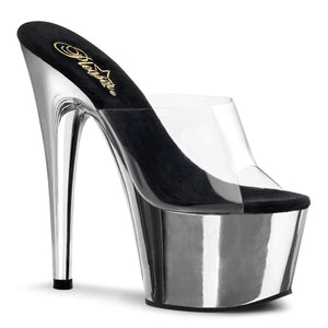 ADORE-701 Sexy 7" Heel Clear Silver Chrome Stripper Sandals