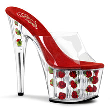 Load image into Gallery viewer, ADORE-701FL 7&quot; Heel Clear and Red Flowers Pole Dancer Shoes