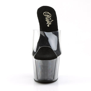 ADORE-701G 7" Heel Clear and Black Glitter Pole Dancer Shoes