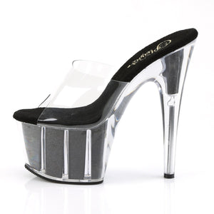 ADORE-701G 7" Heel Clear and Black Glitter Pole Dancer Shoes