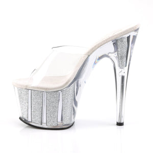 ADORE-701G 7" Heel Clear Silver Glitter Pole Dancer Shoes