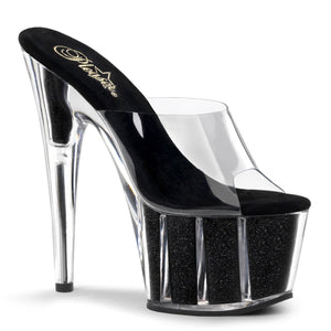 ADORE-701G 7" Heel Clear and Black Glitter Pole Dancer Shoes