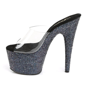 ADORE-701LG 7" Clear and Black Glitter Platforms Sexy Shoes