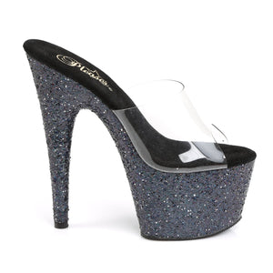 ADORE-701LG 7" Clear and Black Glitter Platforms Sexy Shoes